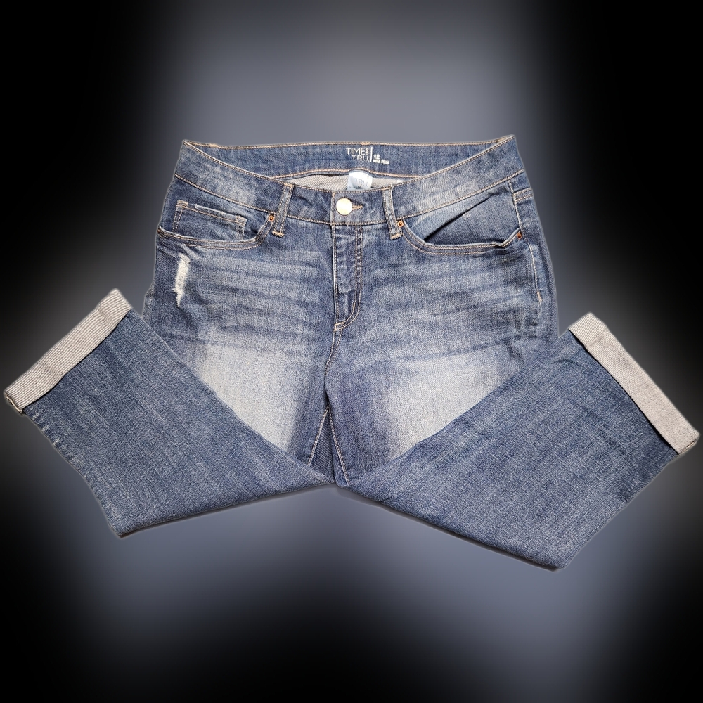 Time and Tru Blue Mid-Rise Jeans with Distressed Details